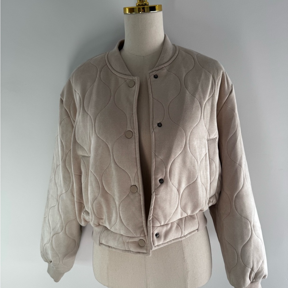 Zara Tan Bomber Jacket with Ribbed Collar and Relaxed Fit